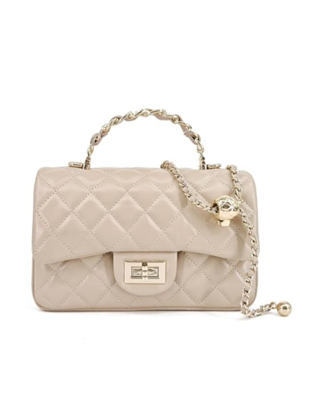 Quilted Leather Flap Crossbody Bag Gold-Tone Chain Handle Mini Purse